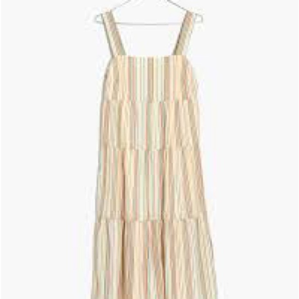 Madewell Button-Back Tiered Dress in Textural Rainbow Stripe